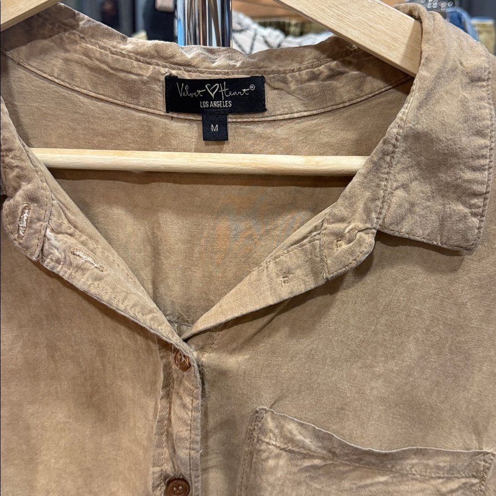 Velvet Heart Tan Button Down Shirt - Picture 3 of 10